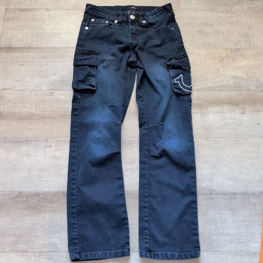 True Religion Brand Jeans Youth Cargo Jeans Size 16 Blue Big Logo